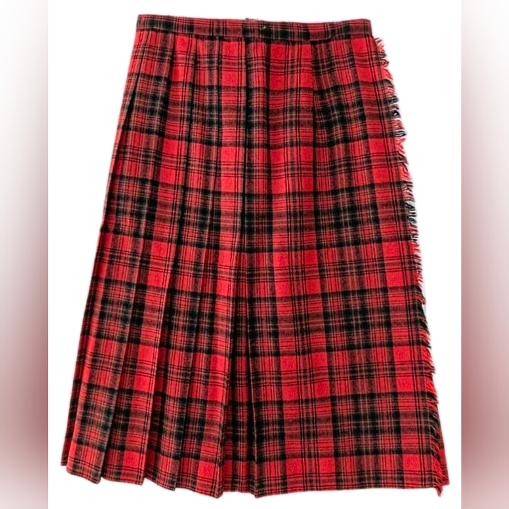 Vintage Wool Kilt Skirt Sz M Red Scottish Tartan Plaid Pleated Wrap 90s